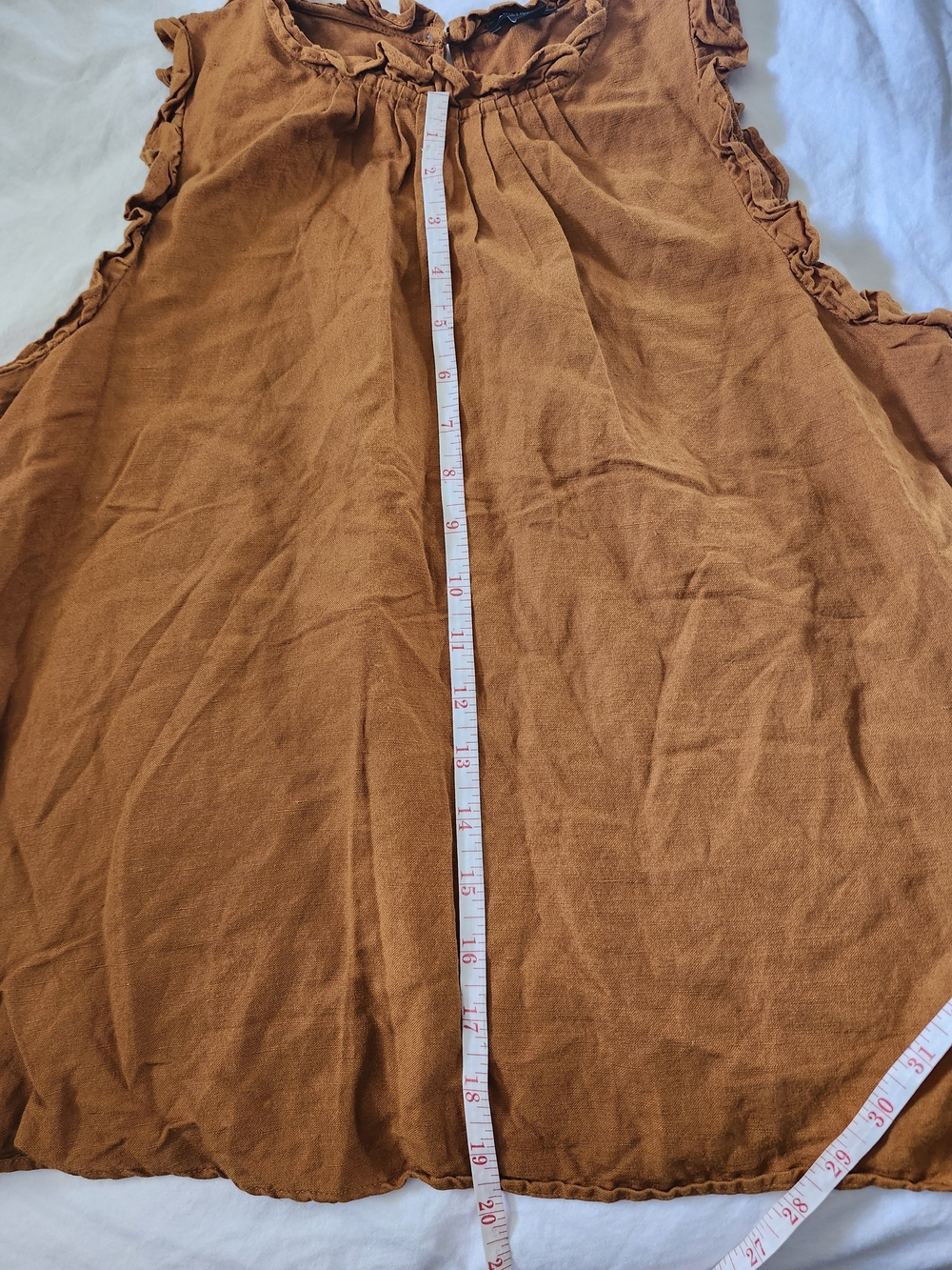 Woven Linen Ruffle Sleeveless Top - Rust - Picture 6 of 6